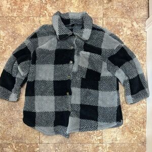 SHEIN Plus Women’s Plaid Button Down Shirt - Black and Gray